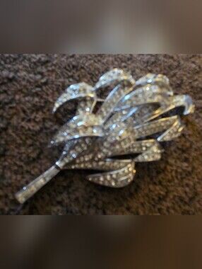 Vintage Silver-Tone Rhinestone Floral Brooch